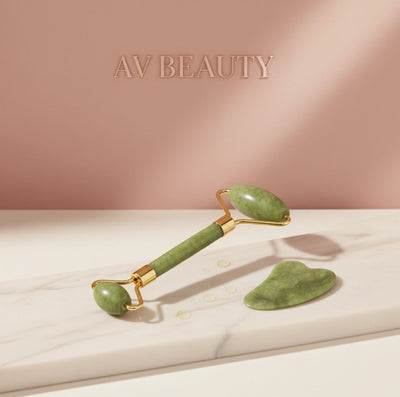 🌸 Ritualul AVBeauty – Rola de masaj facial din piatră semiprețioasă naturală